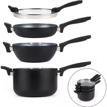 Pannenset Russell Hobbs RH01840EU7 – 4-delig stapelbaar, metallic gemarmerd