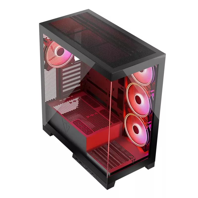 Pc-behuizing MODECOM Volcano SPACE APEX ARGB midi tower, gehard glas, USB-C, ondersteunt ATX/microATX/Mini-ITX, GPU tot 430 mm, CPU-koeler tot 180 mm