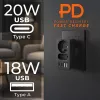 Power splitter MACLEAN MCE249 F/B – 2 AC-stopcontacten (16A + 6A) met 2×USB-A en 2×USB-C PD 20W, EU-stekker, zwart