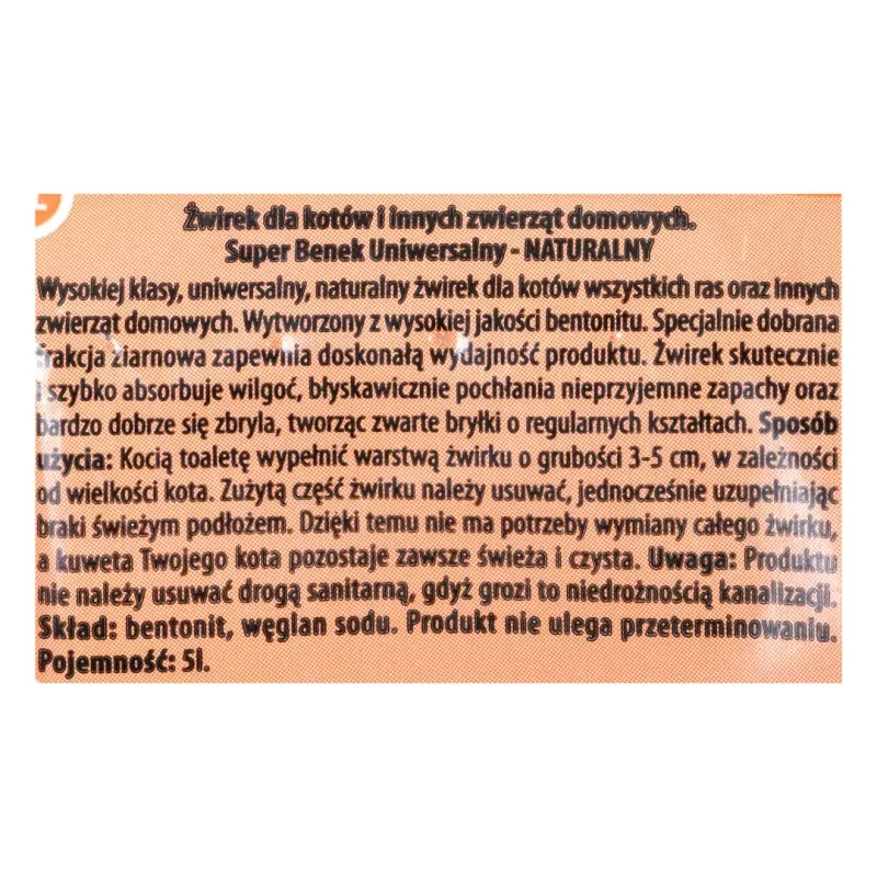 SUPER BENEK UNIVERSAL kattenbakvulling bentoniet korrel natuur 5 l