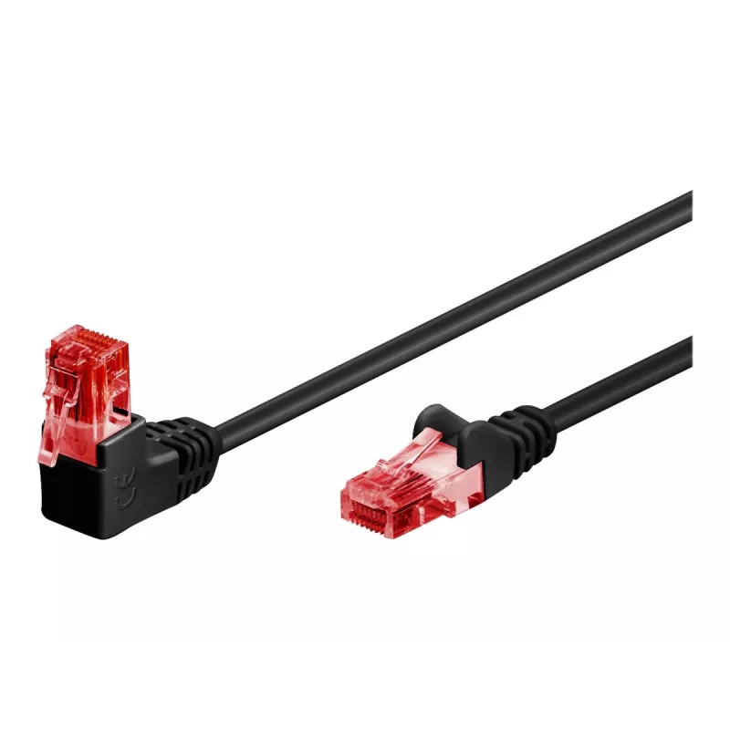 Goobay CAT 6 patchkabel 1x 90° haaks, U/UTP, zwart, 1 m - vergrendelnok boven, CCA-kopermengsel (51515)