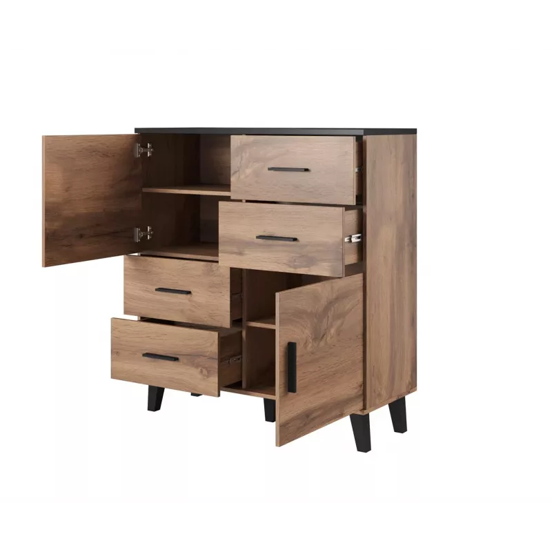 Cama sideboard LOTTA 110 2D4S wotan eiken/mat zwart