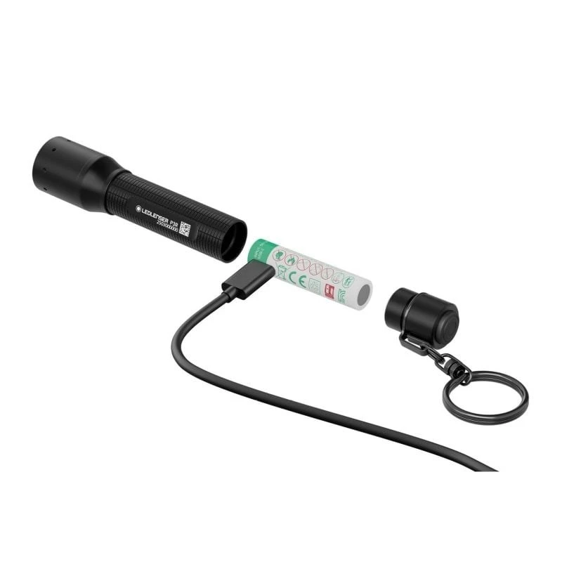 Ledlenser P3R zwarte zaklamp — oplaadbare compacte LED-sleutelhangerlamp