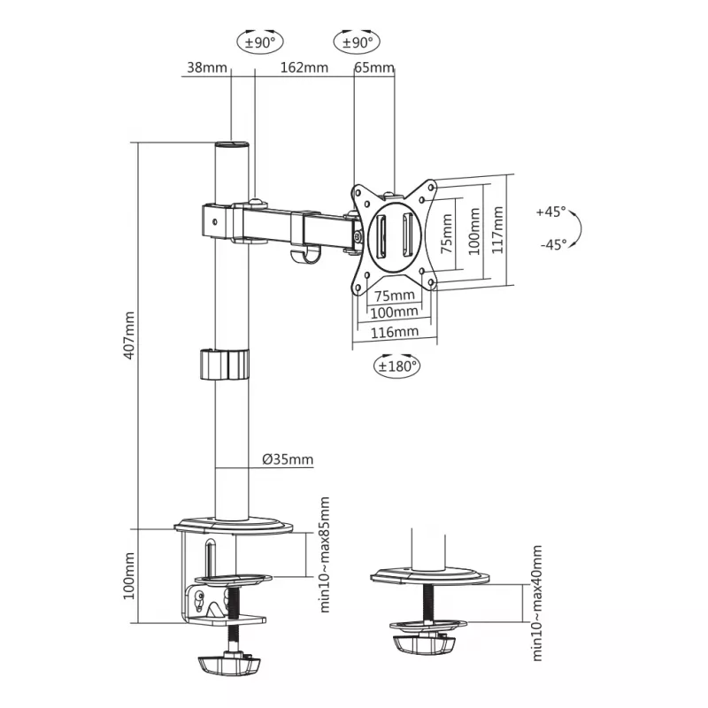 SBOX LCD-wandbeugel LCD-351/1-2 voor 17–32 inch monitoren, max. belasting 9 kg, VESA 100x100