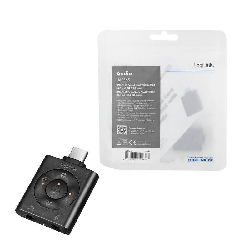 USB3.2 audio-adapter USB-C/stekker naar 2x 3,5-mm-bus 7.1