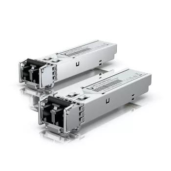 Ubiquiti SFP-transceiver die het gebruik van multimode vezel met een duplex LC-UPC-stekker ondersteunt. (UACC-OM-MM-1G-D)
