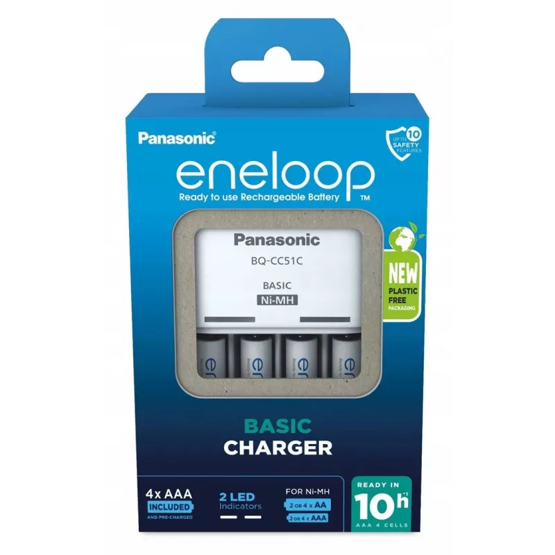 Batterijlader PANASONIC Eneloop Basic BQ-CC51 + 4x AAA 800 mAh (K-KJ51MCD04E)