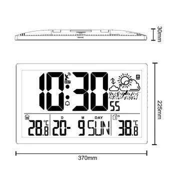 Wandklok GreenBlue GB218 — extra groot LCD, weerstation, binnen-/buitentemperaturen, datumweergave