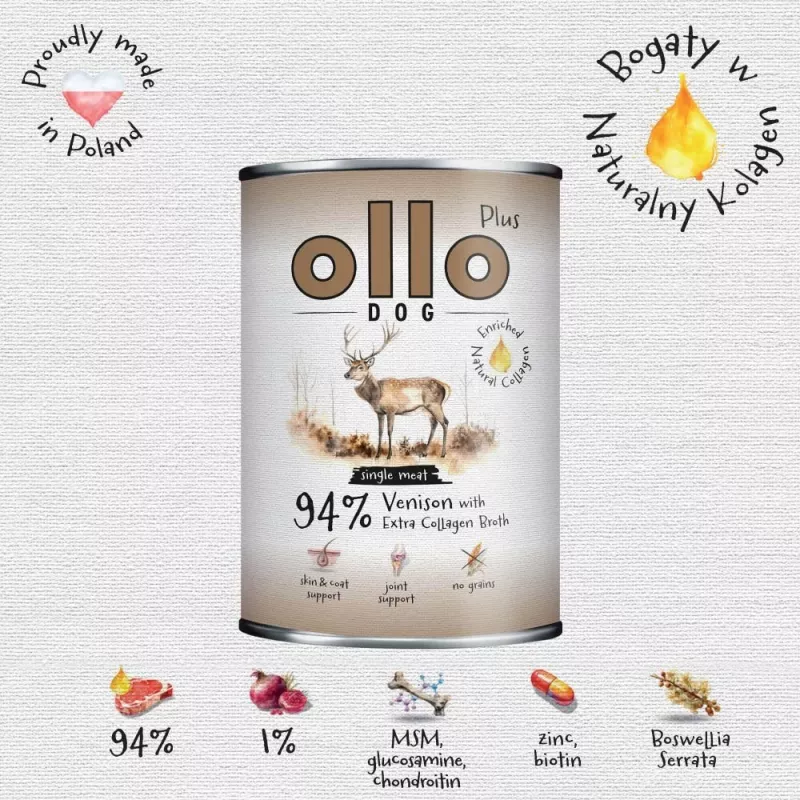 Ollo Plus collageen hert 400g hondenvoerblik
