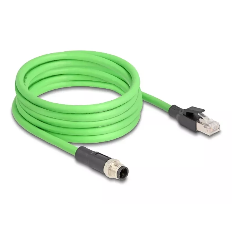 Netwerkkabel DeLOCK M12-kabel D-gecodeerd 4-polig stekker naar RJ45-stekker PUR (TPU) 5 m