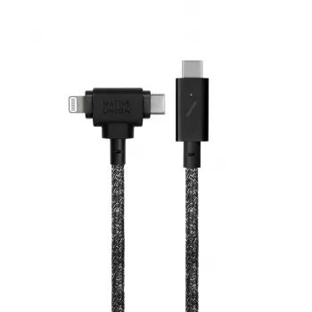 Oplaad- en datakabel native union Belt kabel Duo Pro USB-C naar USB-C en Lightning zwart
