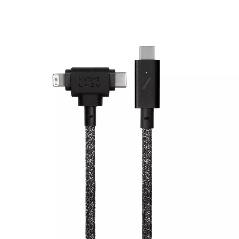 Oplaad- en datakabel native union Belt kabel Duo Pro USB-C naar USB-C en Lightning zwart