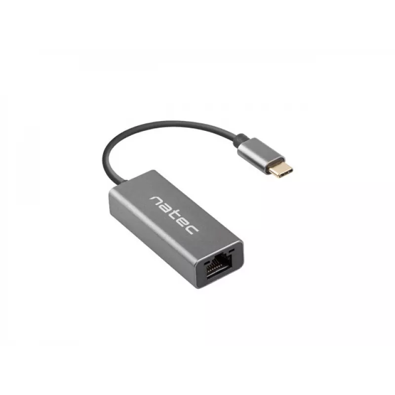 Natec Cricket NNC-1925 USB-C 3.1 Gen 1 naar RJ45 Ethernet-adapter, 1000 Mbit/s, kabel van 15 cm, aluminium, grijs