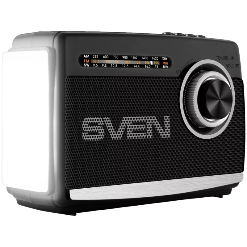 Luidspreker SVEN SRP-155, zwart (3W, Bluetooth, FM/AM/SW, USB, microSD, zaklamp, accu)