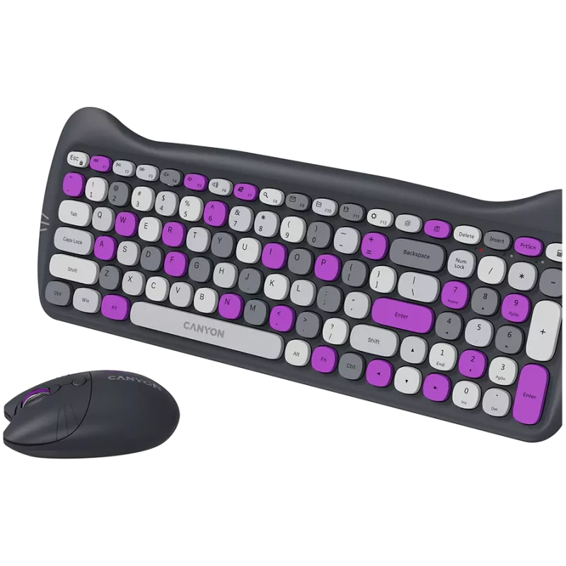 Draadloze toetsenbord- en muisset CANYON HSET-W6 Kitty Edition – paars