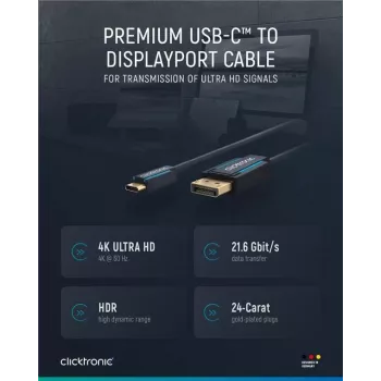 USB-C naar DP-kabel. M/M. Blauw. 1,0 m – kabel – digitaal/data (44931)