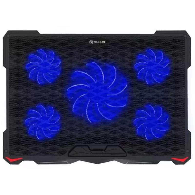 Tellur koelpad Basic 17, 5 ventilatoren, LED, zwart