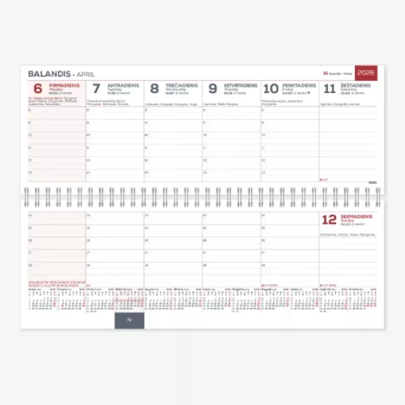 Horizontale tafelkalender Memo PVC 2026m. Zwart