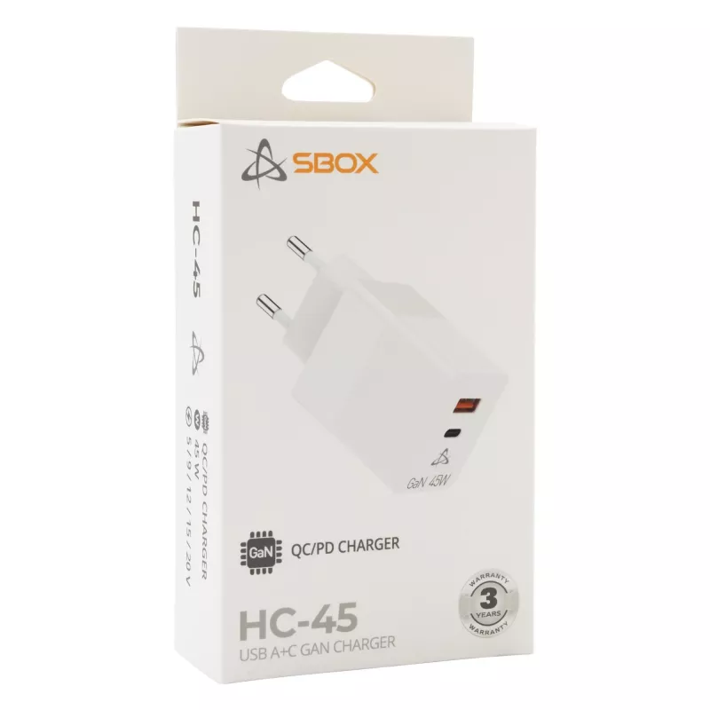 SBOX Home Charger HC-45 45W GaN dual-input wandlader