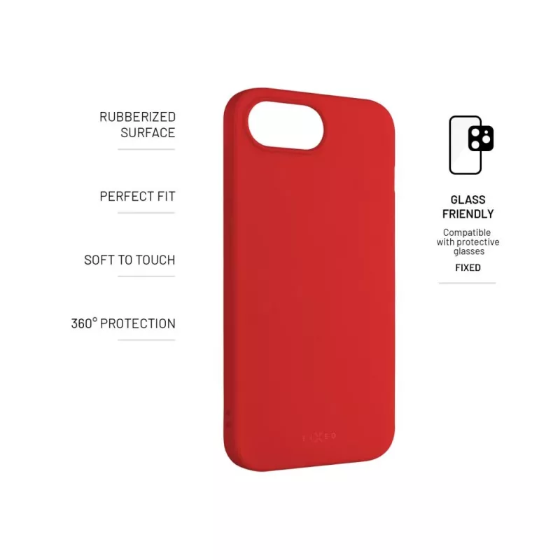 FIXED telefoon-achtercover voor Apple iPhone 16e, rubber, rood, slank beschermhoesje