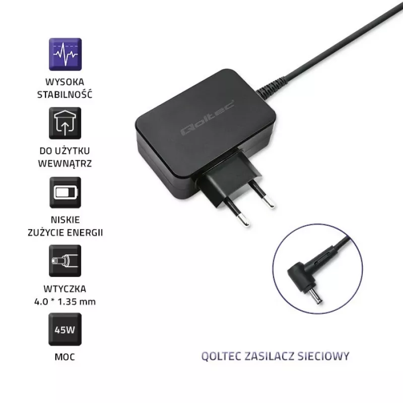 Voeding QOLTEC 45W 19V voor draagbare apparaten — vervangende voeding 45 W 19 V