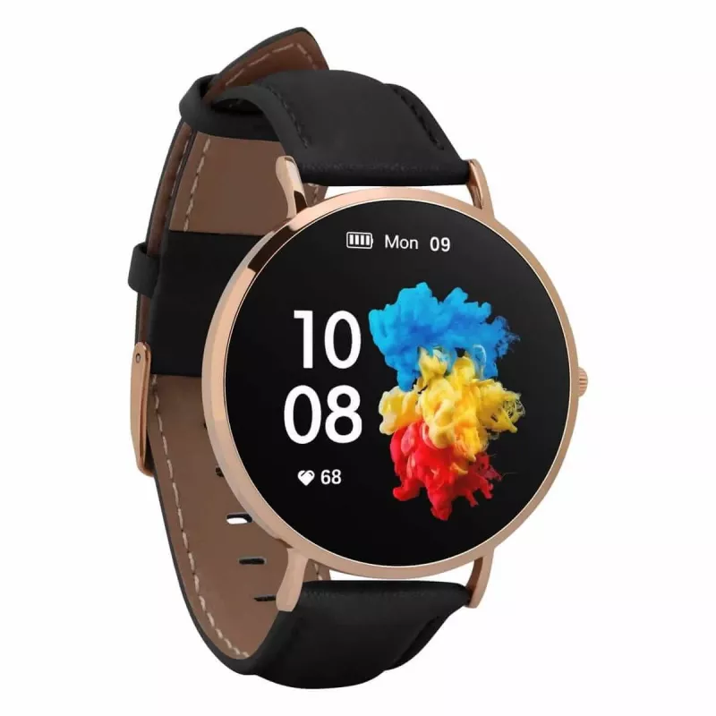 Leren smartwatch Garett Verona goud-zwart