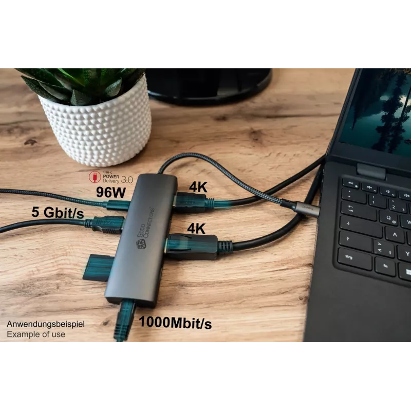 Alcasa HUB-C001A interfacehub USB Type-C 5000 Mbit/s antraciet