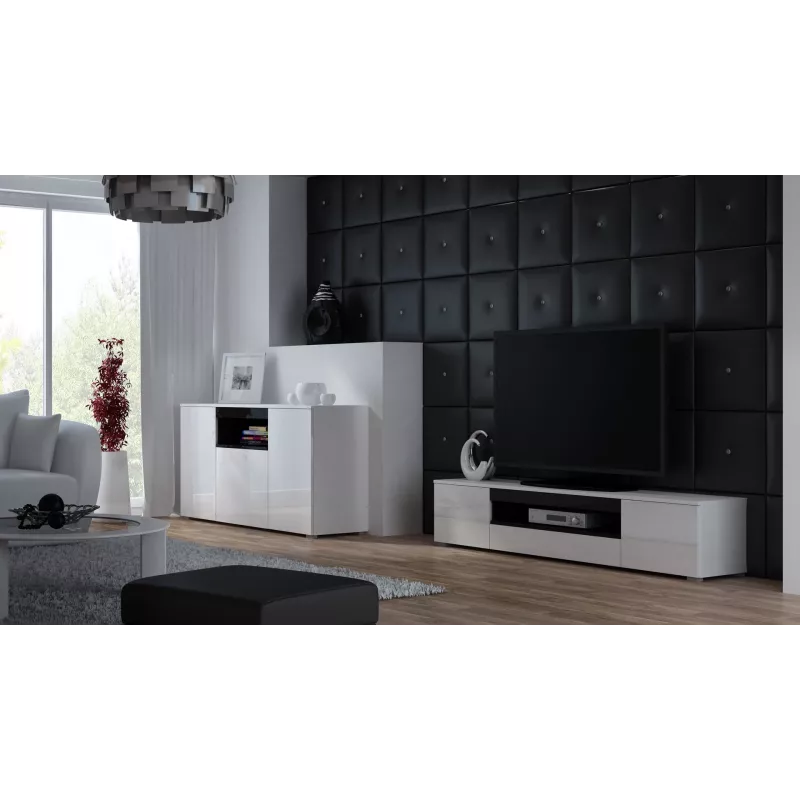 Cama TV-standaard VIVA 180 wit/wit glanzend + zwart
