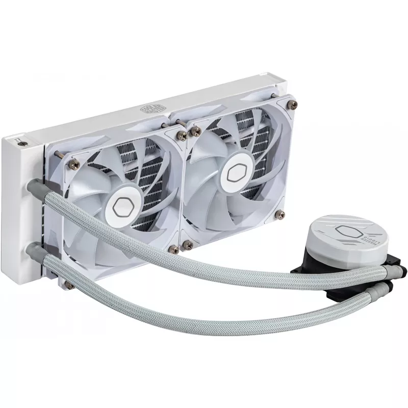 Vloeistofkoelingsset Cooler Master MasterLiquid 240L Core ARGB wit — 240-mm-radiator, 120-mm-ventilator, ondersteunt LGA1700/AM5/AM4 en oudere sockets