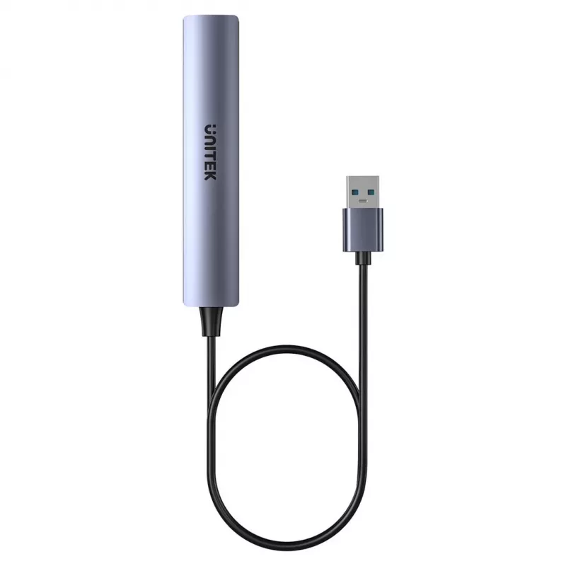 USB-hub Unitek H1208CGY01 — 4-poorts USB 3.0 (5 Gbit/s), achterwaarts compatibel met USB 2.0, aluminium