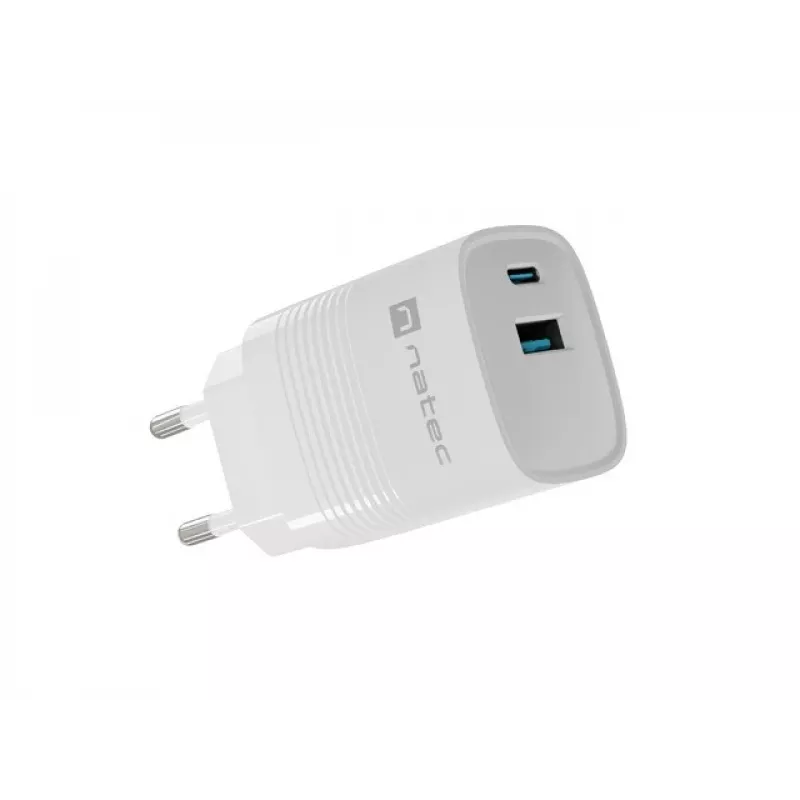 Bedrade oplader voor mobiele apparaten NATEC NUC-2140, 30W, USB-C PD 3.0 + USB-A, Samsung AFC, wit