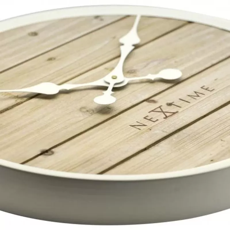 NeXtime klok 3134wi Plank, Ø50 cm, wand, wit