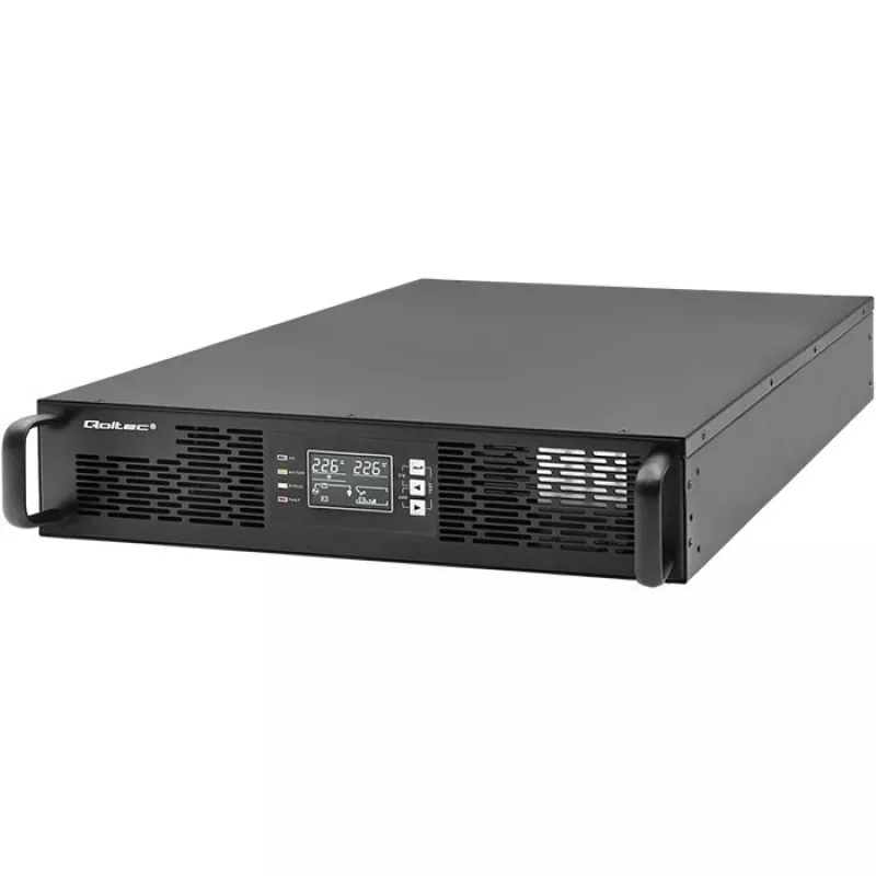 Qoltec UPS AWARYJNY DO RACK 3KVA 3000W vermogensfactor 1.0 LCD EPO USB on-LINE (3VA, 3000W, dubbelconversie online-UPS), UPS