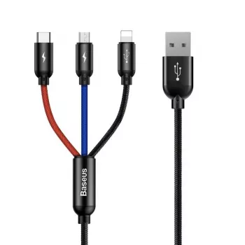 BASEUS Colorfone CAMLT-BSY01 USB-kabel 1,2 m USB A 3 x USB C zwart, rood, blauw