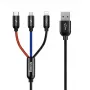 BASEUS Colorfone CAMLT-BSY01 USB-kabel 1,2 m USB A 3 x USB C zwart, rood, blauw
