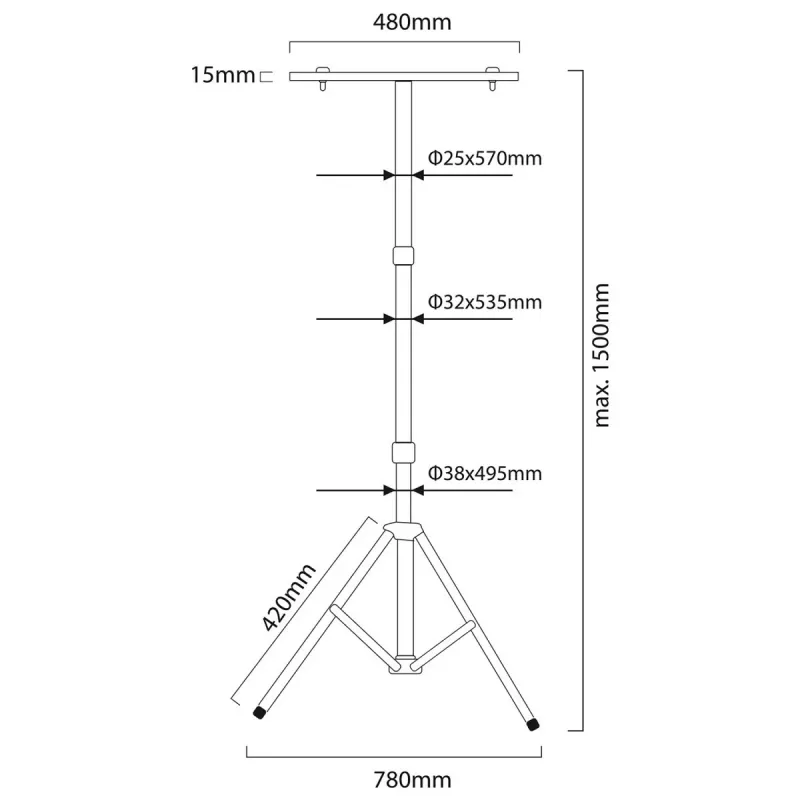 Statiev MACLEAN MCE583 in hoogte verstelbaar voor schijnwerpers, metalen frame, geel