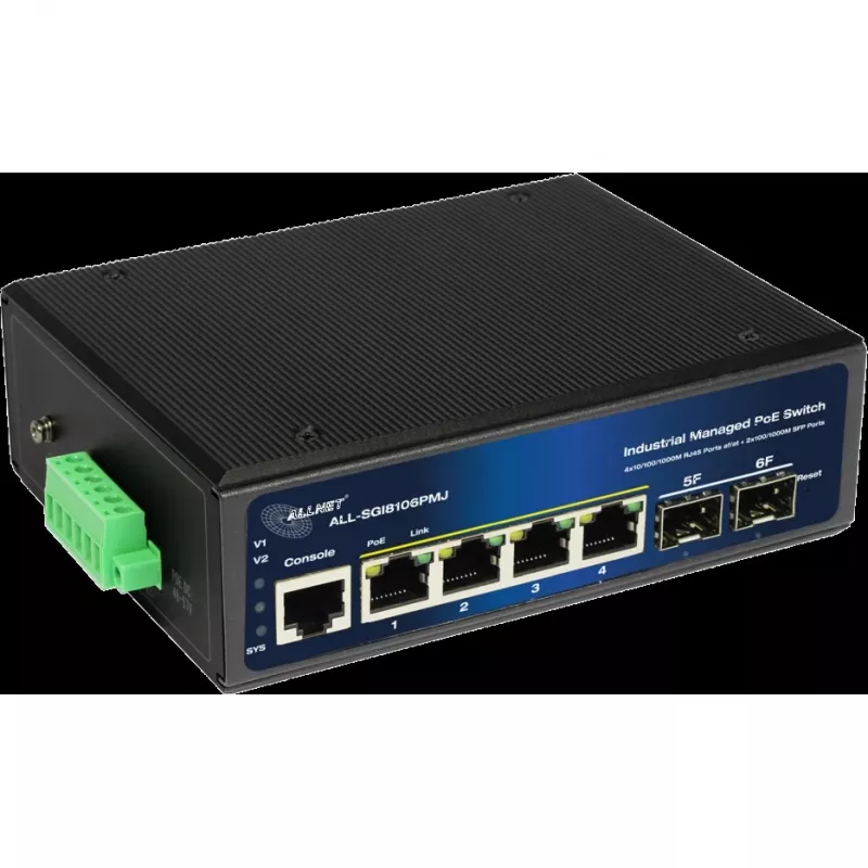 Managed industriële PoE switch ALLNET ALL-SGI8106PMJ 4 PoE + 2 uplink poorten