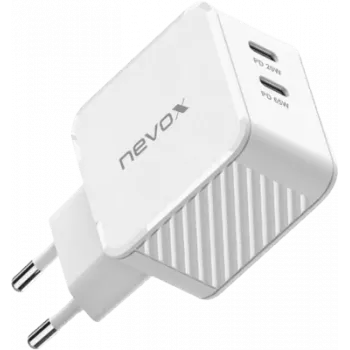 65W DUAL USB-C (PD) QC3.0 oplader GaN (wit, PD 3.0, QC 3.0)