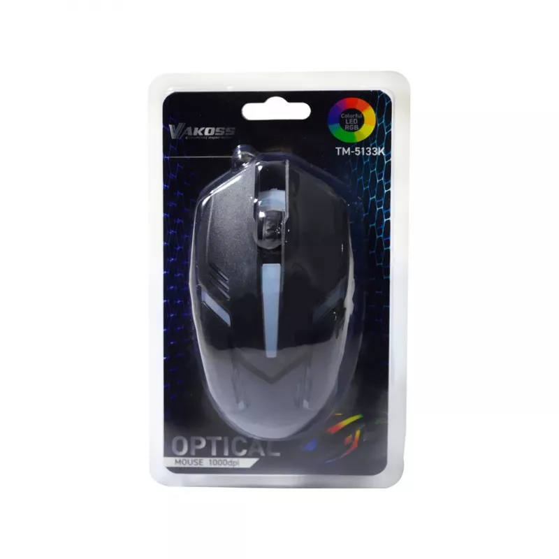 Bedrade gaming-muis VAKOSS TM-5133K, optisch 1000 DPI, 3 toetsen, USB, zwart