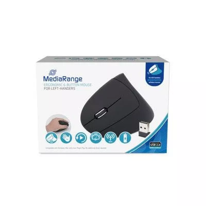 Muis USB optisch draadloos 6-TASTEN/LINKS zwart MROS233 Mediarange