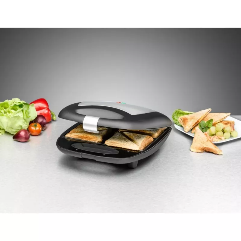Sandwichmaker Rommelsbacher ST 1410 — 4 sandwiches, 1400 W, antiaanbakplaten, zwart/zilver