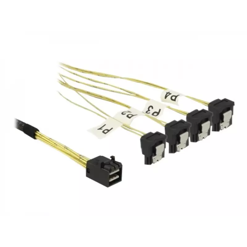 SCSI-kabel DeLOCK 85685 zwart geel 1 m 1 x Mini SAS HD SFF-8643 4 x SATA 7 pin