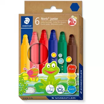Viltstiften Staedtler 329 C6 — 6 kleuren (blauw, bruin, groen, roze, rood, geel), dikke punt