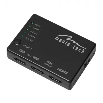 HDMI-switch MEDIA-TECH MT5207, 5x HDMI-ingangen, 1x HDMI-uitgang, zwart