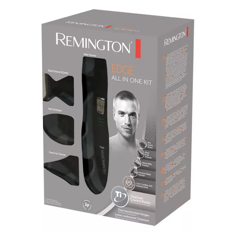Remington PG6030 Edge verzorgingsset, titanium gecoate messen, 7 lengtestanden, accu, voor baard/hoofd/neus/oren, zwart