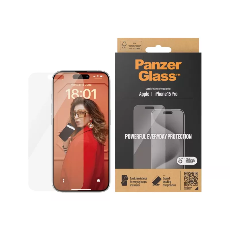 PanzerGlass® displayschermfolie iPhone 15 Pro | Classic Fit