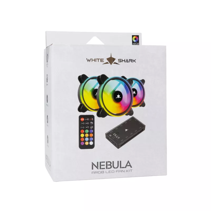 Behuizingsventilator-kit White Shark Nebula-2 zwart – ARGB 120-mm-ventilator (kit)