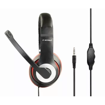 Bedrade gaming-headset GEMBIRD MHS-03-BKRD — binaural, omsluitend, 3,5 mm, 1,8 m kabel, rood/zwart