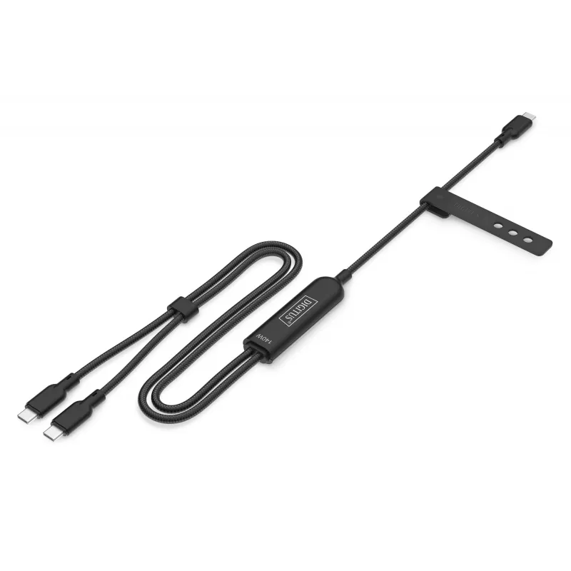 DIGITUS USB-C 2in1 oplaadkabel 140W, USB-C naar 2×USB-C, 1,8 m, USB 2.0, zwart