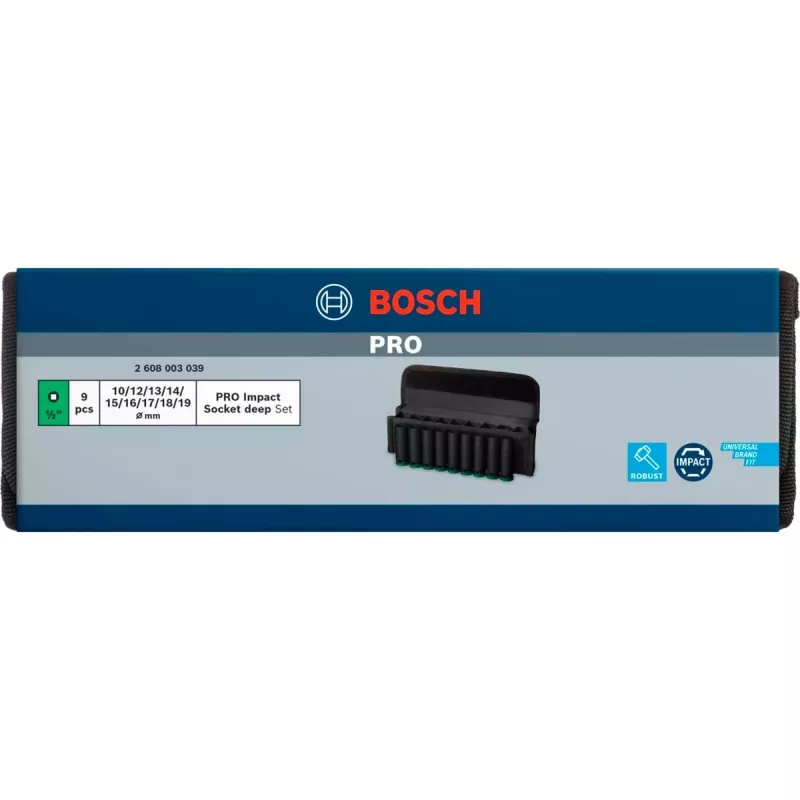 Bosch PRO 1/2 inch 9-delige dopsleutelset, diepe zwarte dopsleutels